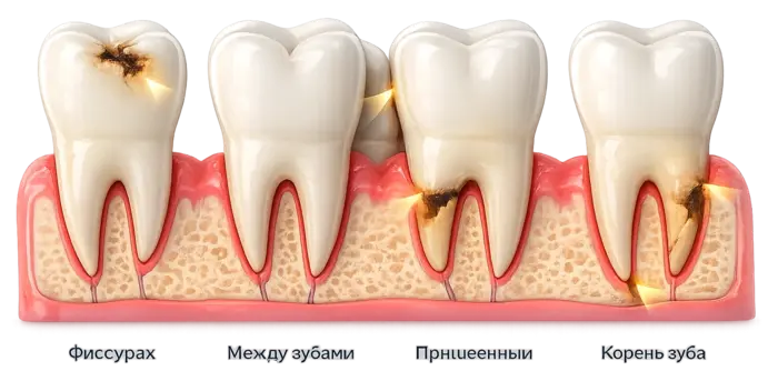 Расположение кариеса