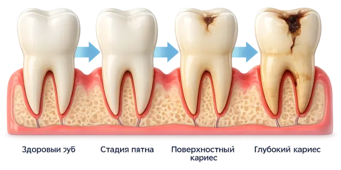 Стадии развития кариеса